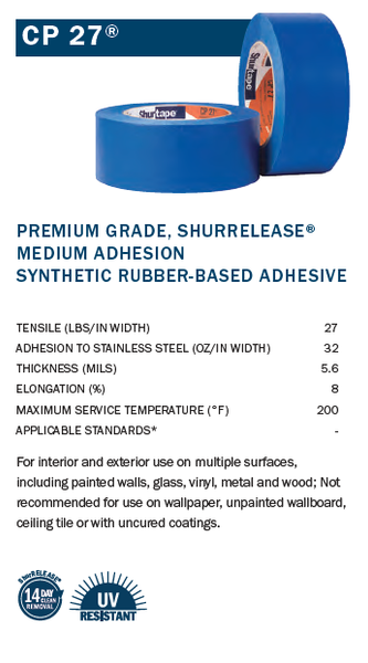 Shurtape CP 27 - Blue Masking Tape: ShurRELEASE® Painter Tape